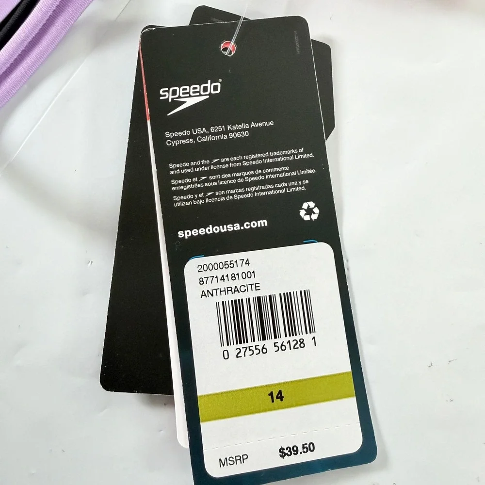 Speedo Girls Two Piece Bikini Swimsuit Anthracite Multi‎ Stripe Size 14 New